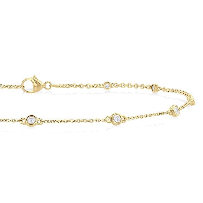 1/4 Ctw Bezel Set Round Cut Diamond Station Anklet in 10K Yellow Gold
