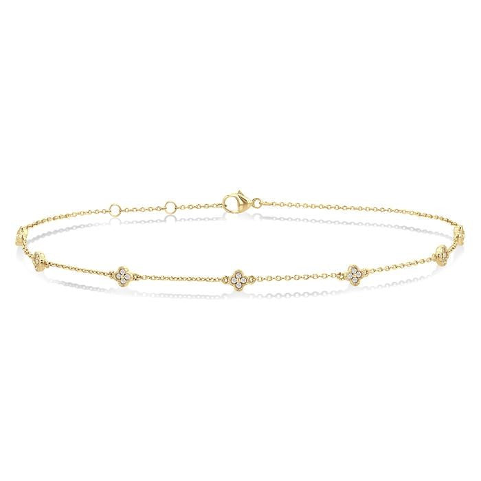1/10 Ctw Clover Motif Round Cut Diamond Station Bracelet in 10K Yellow Gold