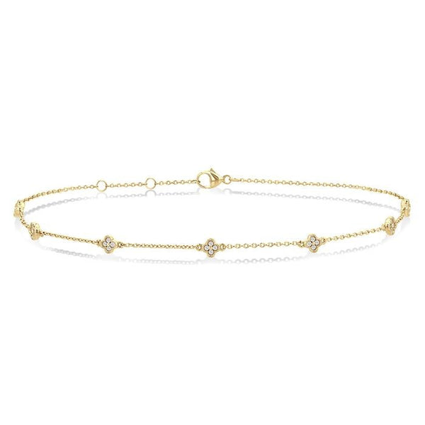 1/10 Ctw Clover Motif Round Cut Diamond Station Bracelet in 10K Yellow Gold