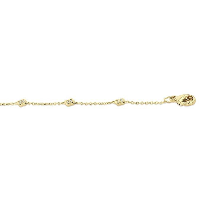 1/10 Ctw Clover Motif Round Cut Diamond Station Bracelet in 10K Yellow Gold
