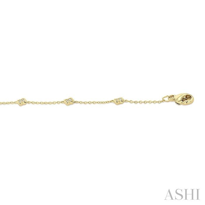 1/10 Ctw Clover Motif Round Cut Diamond Station Bracelet in 10K Yellow Gold
