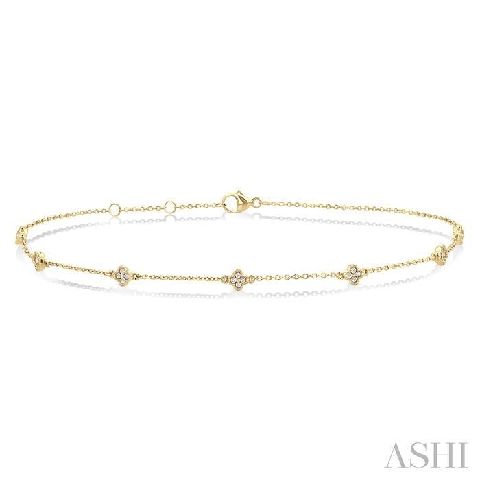 1/10 Ctw Clover Motif Round Cut Diamond Station Bracelet in 10K Yellow Gold