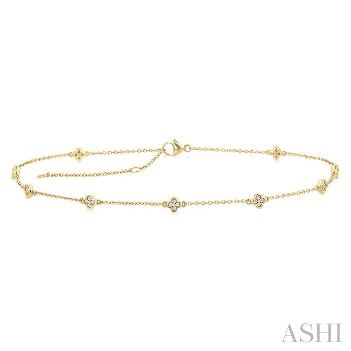 1/6 Ctw Four-Leaf Clover Round Cut Diamond Station Anklet in 10K Yellow Gold
