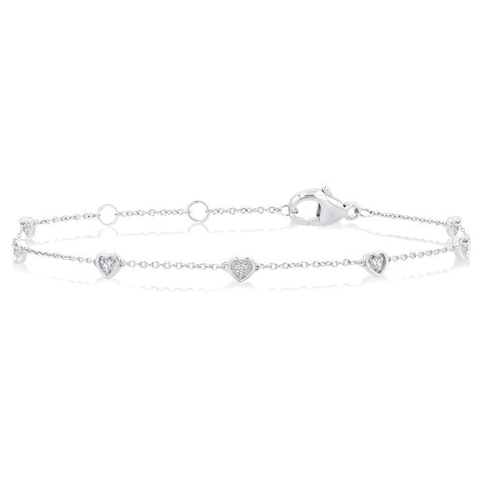 1/10 Ctw Petite Heart Round Cut Diamond Station Bracelet in 10K White Gold