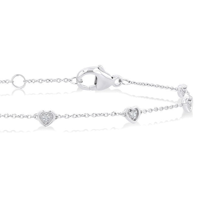 1/10 Ctw Petite Heart Round Cut Diamond Station Bracelet in 10K White Gold