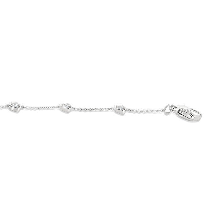 1/10 Ctw Petite Heart Round Cut Diamond Station Bracelet in 10K White Gold