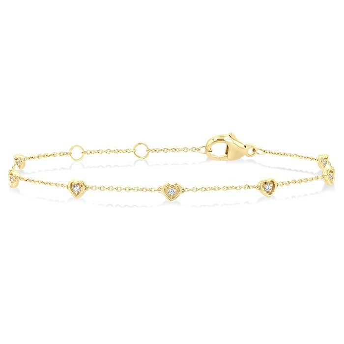 1/10 Ctw Petite Heart Round Cut Diamond Station Bracelet in 10K Yellow Gold