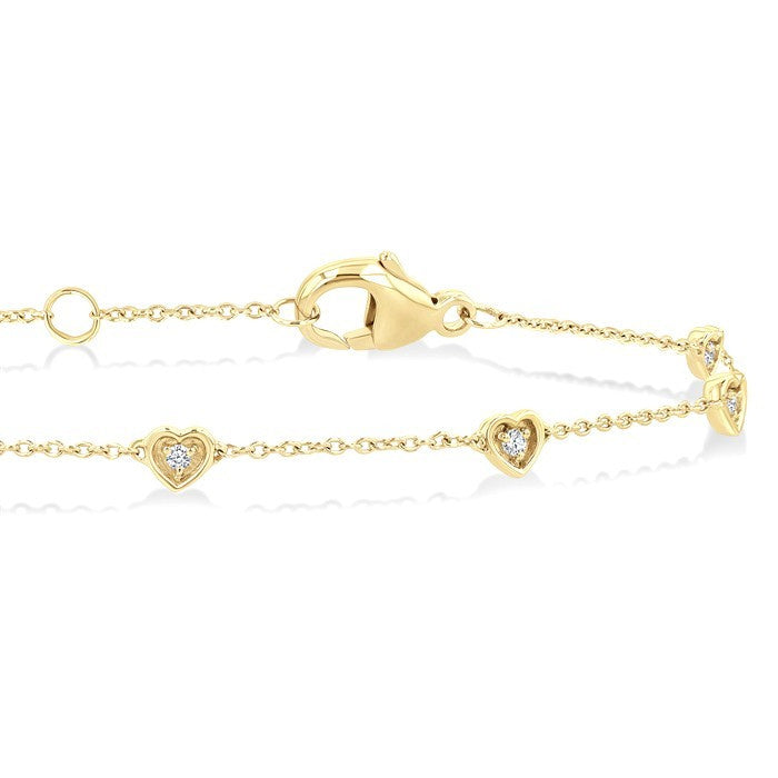 1/10 Ctw Petite Heart Round Cut Diamond Station Bracelet in 10K Yellow Gold
