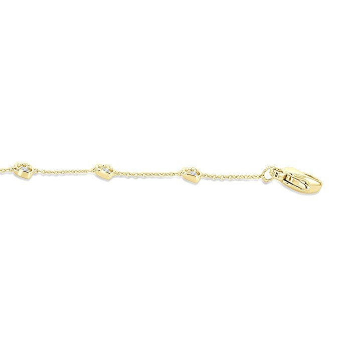 1/10 Ctw Petite Heart Round Cut Diamond Station Bracelet in 10K Yellow Gold