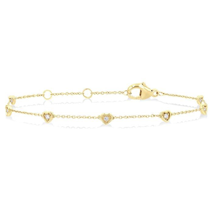Heart Shape Bezel Set Petite Diamond Station Chain Bracelet