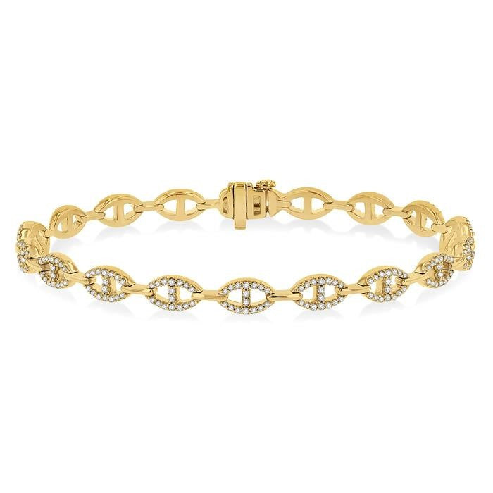 1 Ctw Mariner Link Round Cut Diamond Bracelet in 14K Yellow Gold