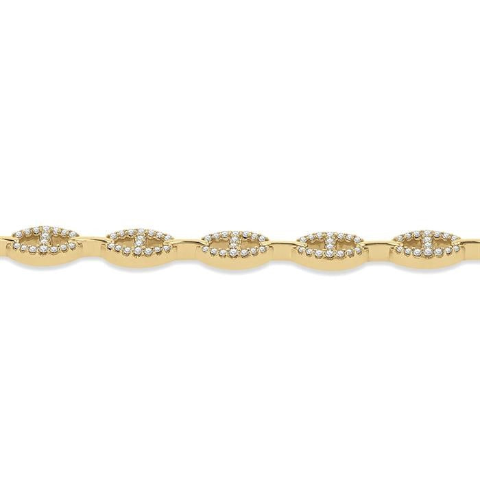 1 Ctw Mariner Link Round Cut Diamond Bracelet in 14K Yellow Gold