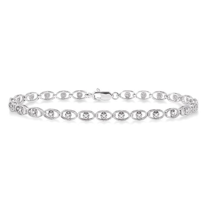 1/4 Ctw Oval Shape Round Cut Diamond Link Bracelet in 10K White Gold