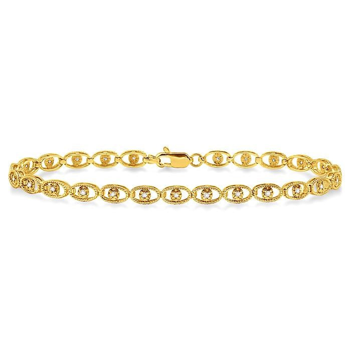1/4 Ctw Oval Shape Round Cut Diamond Link Bracelet in 10K Yellow Gold