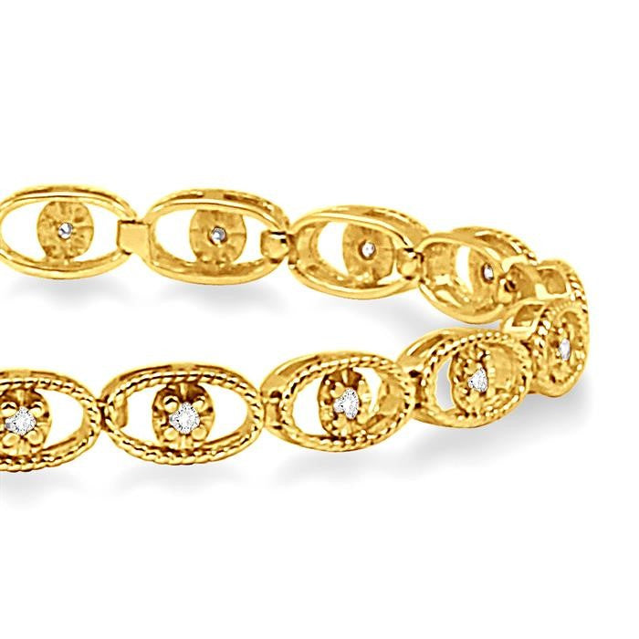 1/4 Ctw Oval Shape Round Cut Diamond Link Bracelet in 10K Yellow Gold