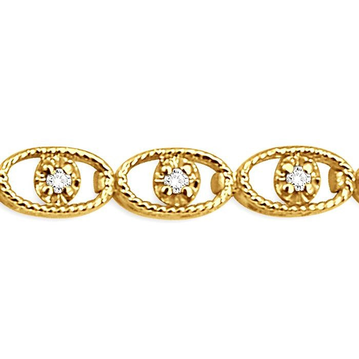 1/4 Ctw Oval Shape Round Cut Diamond Link Bracelet in 10K Yellow Gold