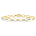 3/4 Ctw Oval Shape Link Round Cut Diamond Bracelet in 14K Yellow Gold