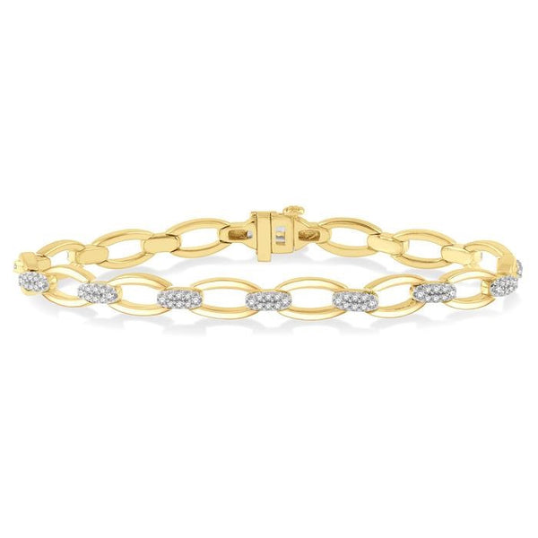 3/4 Ctw Oval Shape Link Round Cut Diamond Bracelet in 14K Yellow Gold