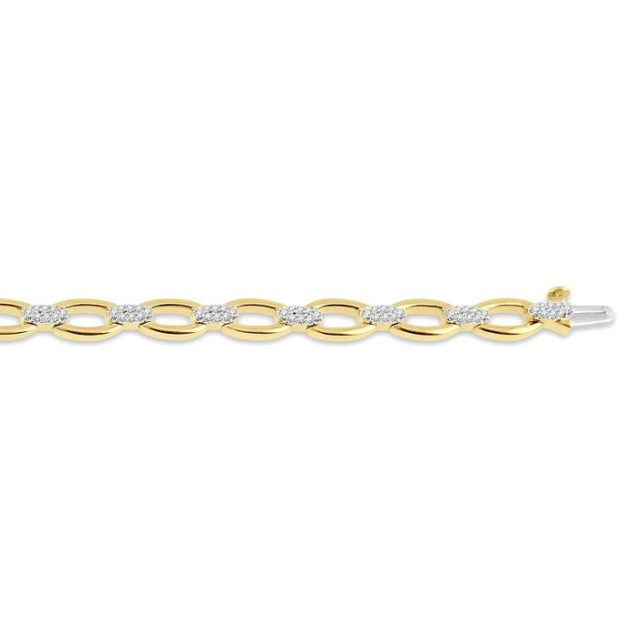 3/4 Ctw Oval Shape Link Round Cut Diamond Bracelet in 14K Yellow Gold