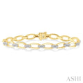 3/4 Ctw Oval Shape Link Round Cut Diamond Bracelet in 14K Yellow Gold