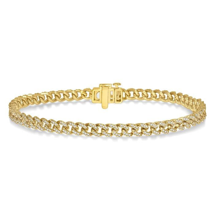 1 Ctw Round Cut Diamond Curb & Cuban Bracelet in 14K Yellow Gold