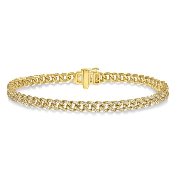 1 Ctw Round Cut Diamond Curb & Cuban Bracelet in 14K Yellow Gold