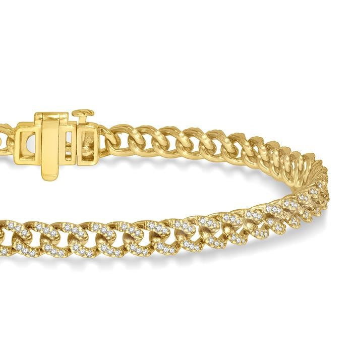 1 Ctw Round Cut Diamond Curb & Cuban Bracelet in 14K Yellow Gold