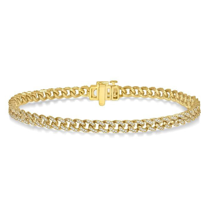 1 Ctw Round Cut Diamond Curb & Cuban Bracelet in 14K Yellow Gold