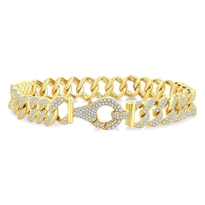 3 Ctw Round Cut Diamond Cuban Link Bracelet in 14K Yellow Gold
