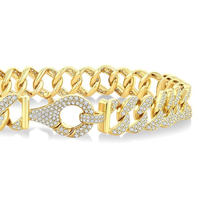 3 Ctw Round Cut Diamond Cuban Link Bracelet in 14K Yellow Gold