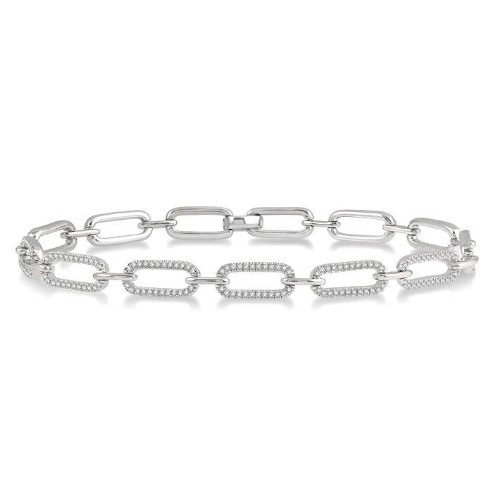 1 Ctw Round Cut Diamond Paperclip Bracelet in 14K White Gold