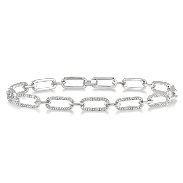 1 Ctw Round Cut Diamond Paperclip Bracelet in 14K White Gold