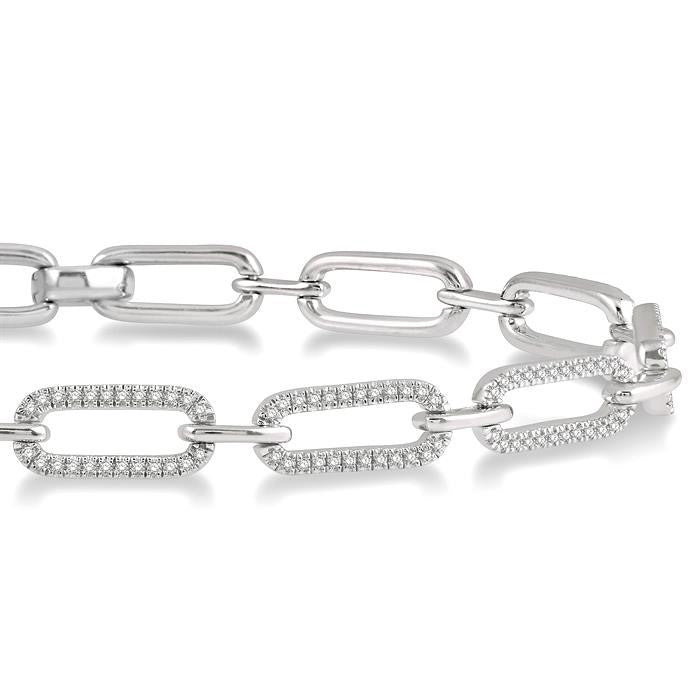 1 Ctw Round Cut Diamond Paperclip Bracelet in 14K White Gold