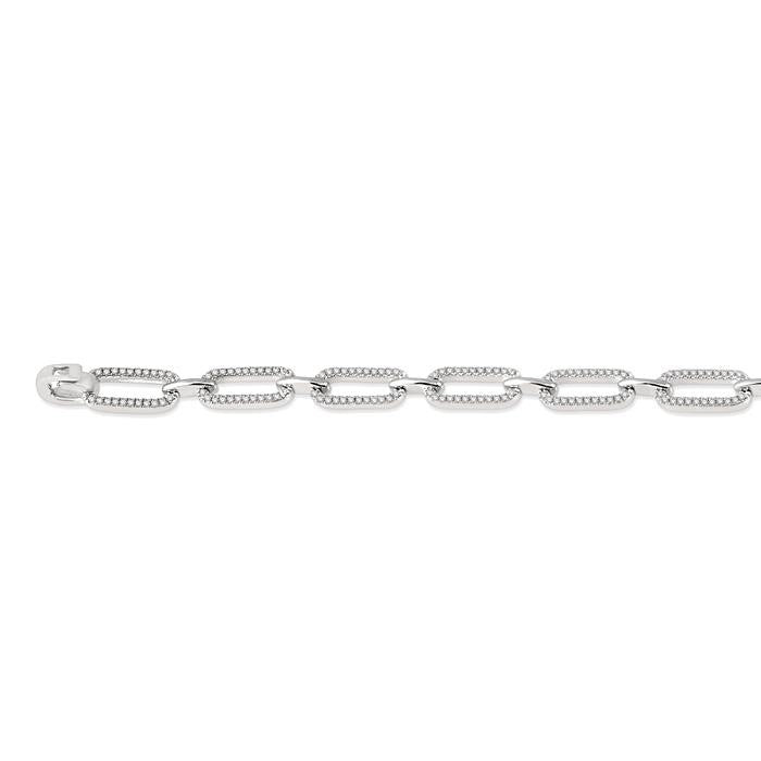 1 Ctw Round Cut Diamond Paperclip Bracelet in 14K White Gold