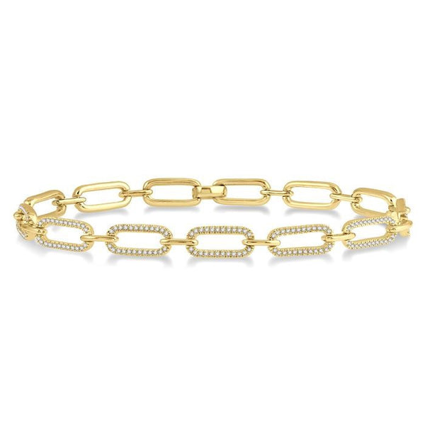 1 Ctw Round Cut Diamond Paperclip Bracelet in 14K Yellow Gold