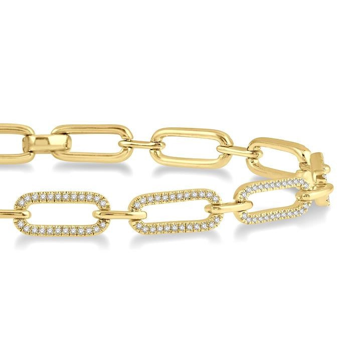 1 Ctw Round Cut Diamond Paperclip Bracelet in 14K Yellow Gold