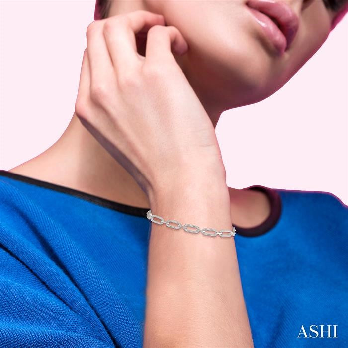1 Ctw Round Cut Diamond Paperclip Bracelet in 14K White Gold