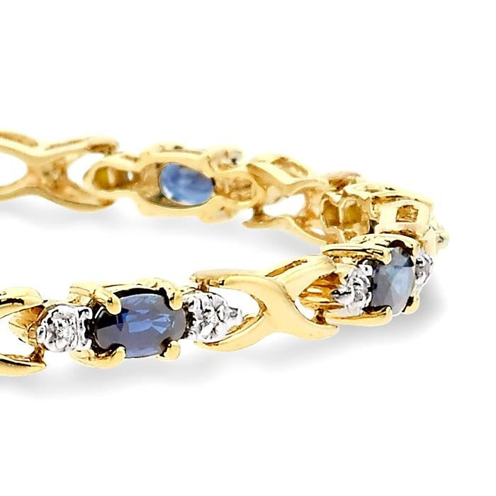 5x3 MM Oval Cut Sapphire and 1/10 Ctw Round Cut Diamond Bracelet in 10K Yellow Gold
