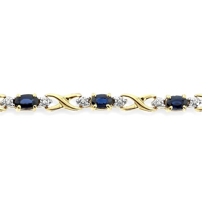 5x3 MM Oval Cut Sapphire and 1/10 Ctw Round Cut Diamond Bracelet in 10K Yellow Gold
