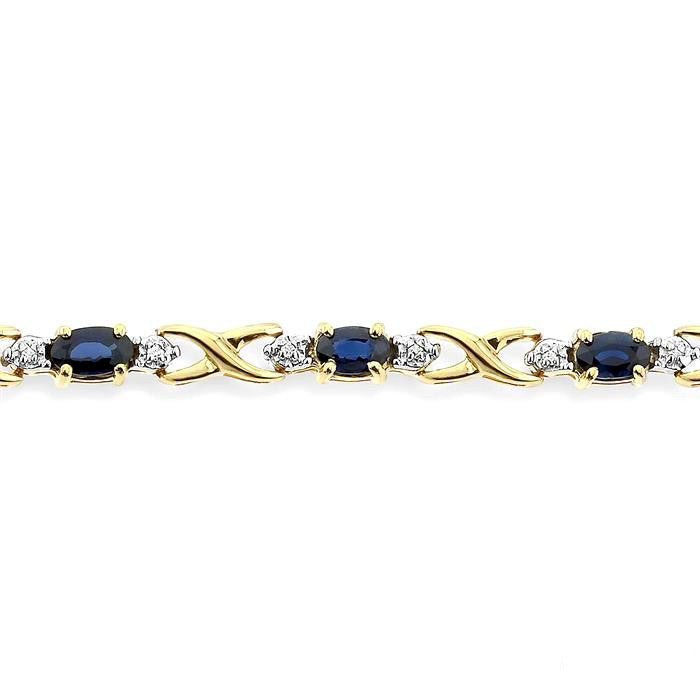 Oval Shape Sapphire Gemstone & Diamond Bracelet