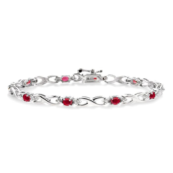 14k White Gold Oval Shape Gemstone & 1/10CTW Diamond Bracelet
