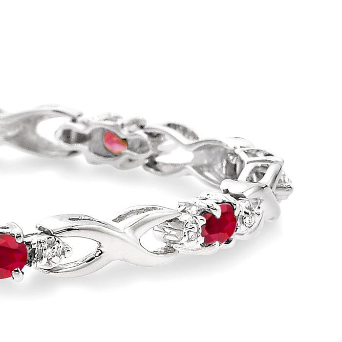 14k White Gold Oval Shape Gemstone & 1/10CTW Diamond Bracelet