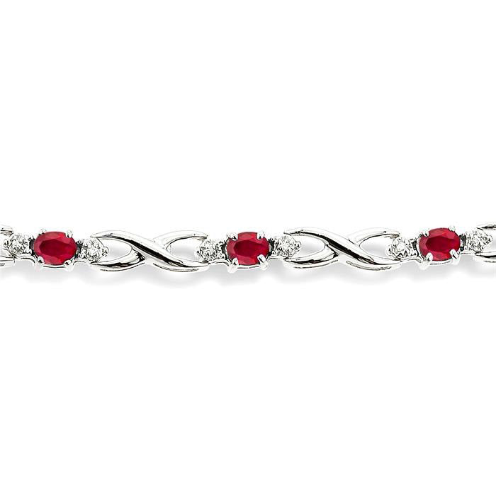 14k White Gold Oval Shape Gemstone & 1/10CTW Diamond Bracelet