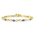 4x3 MM Oval Cut Sapphire and 1/10 Ctw Round Cut Diamond Bracelet in 10K Yellow Gold
