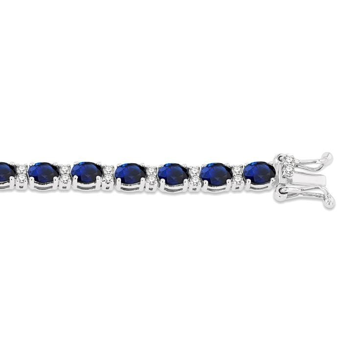 4x3 MM Oval Cut Sapphire and 5/8 Ctw Round Cut Diamond Precious Bracelet in 14K White Gold