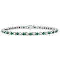 2.5 MM Emerald and 1 1/2 Ctw Round Cut Diamond Square Box Link Precious Tennis Bracelet in 14K White Gold