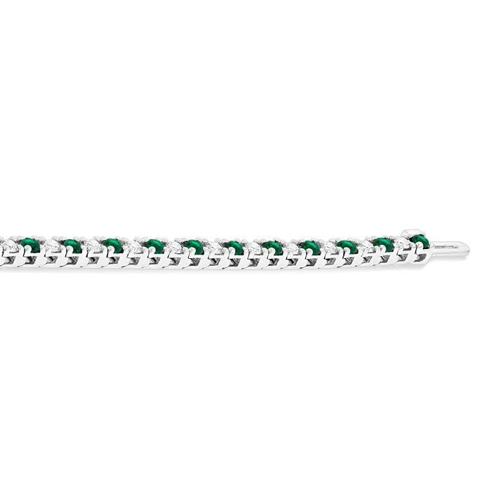 2.5 MM Emerald and 1 1/2 Ctw Round Cut Diamond Square Box Link Precious Tennis Bracelet in 14K White Gold