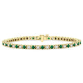 2.5 MM Emerald and 1 1/2 Ctw Round Cut Diamond Square Box Link Precious Tennis Bracelet in 14K Yellow Gold
