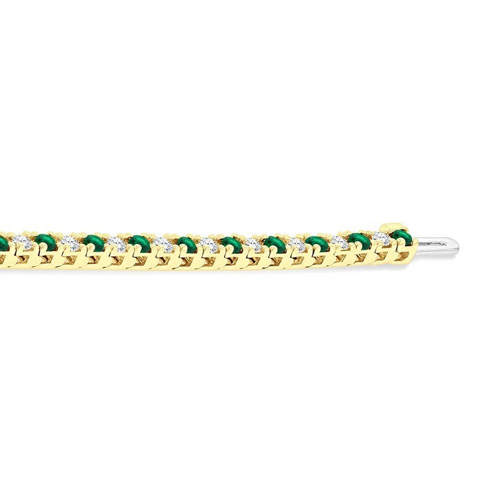 2.5 MM Emerald and 1 1/2 Ctw Round Cut Diamond Square Box Link Precious Tennis Bracelet in 14K Yellow Gold