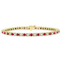 2.5 MM Ruby and 1 1/2 Ctw Round Cut Diamond Square Box Link Precious Tennis Bracelet in 14K Yellow Gold